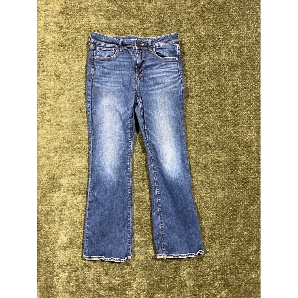 American Eagle Kick Boot Jeans Womens 8 Short Blue Denim Mid Rise Stretch 767